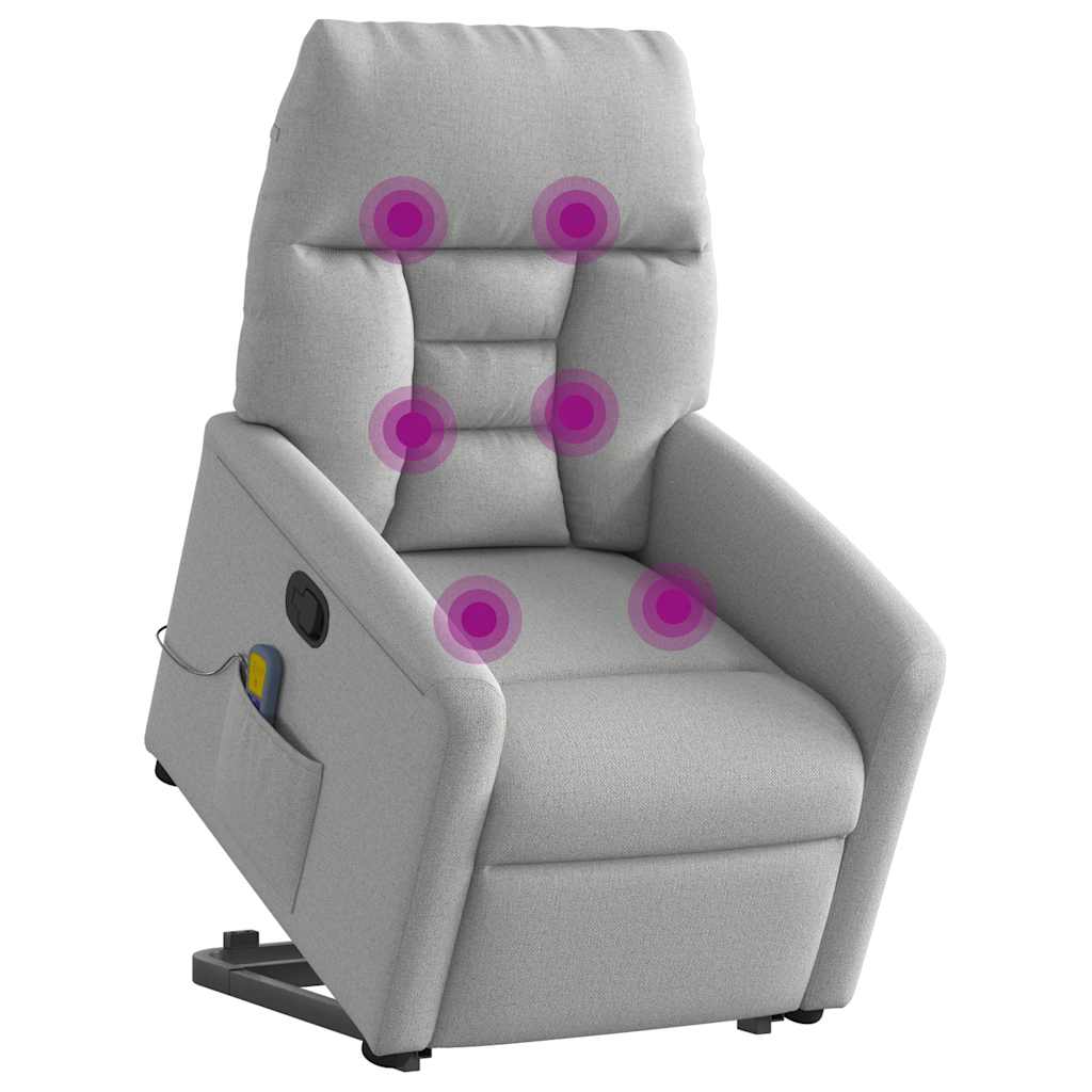 vidaXL Podnoszony fotel masujący, rozkładany, szary, tkanina