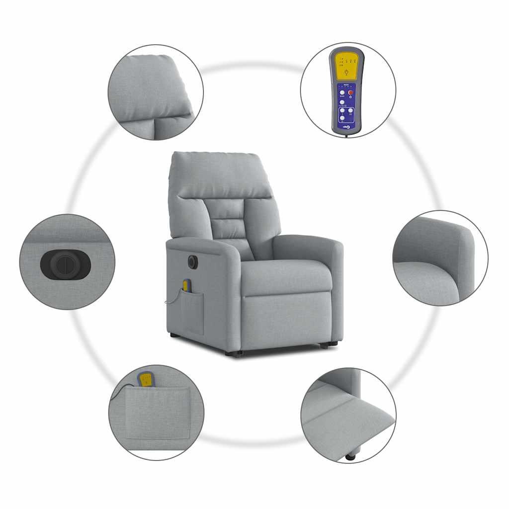 vidaXL Podnoszony fotel masujący, elektryczny, rozkładany, jasnoszary