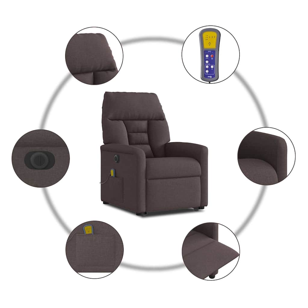 vidaXL Podnoszony fotel masujący, elektryczny, rozkładany, ciemny brąz