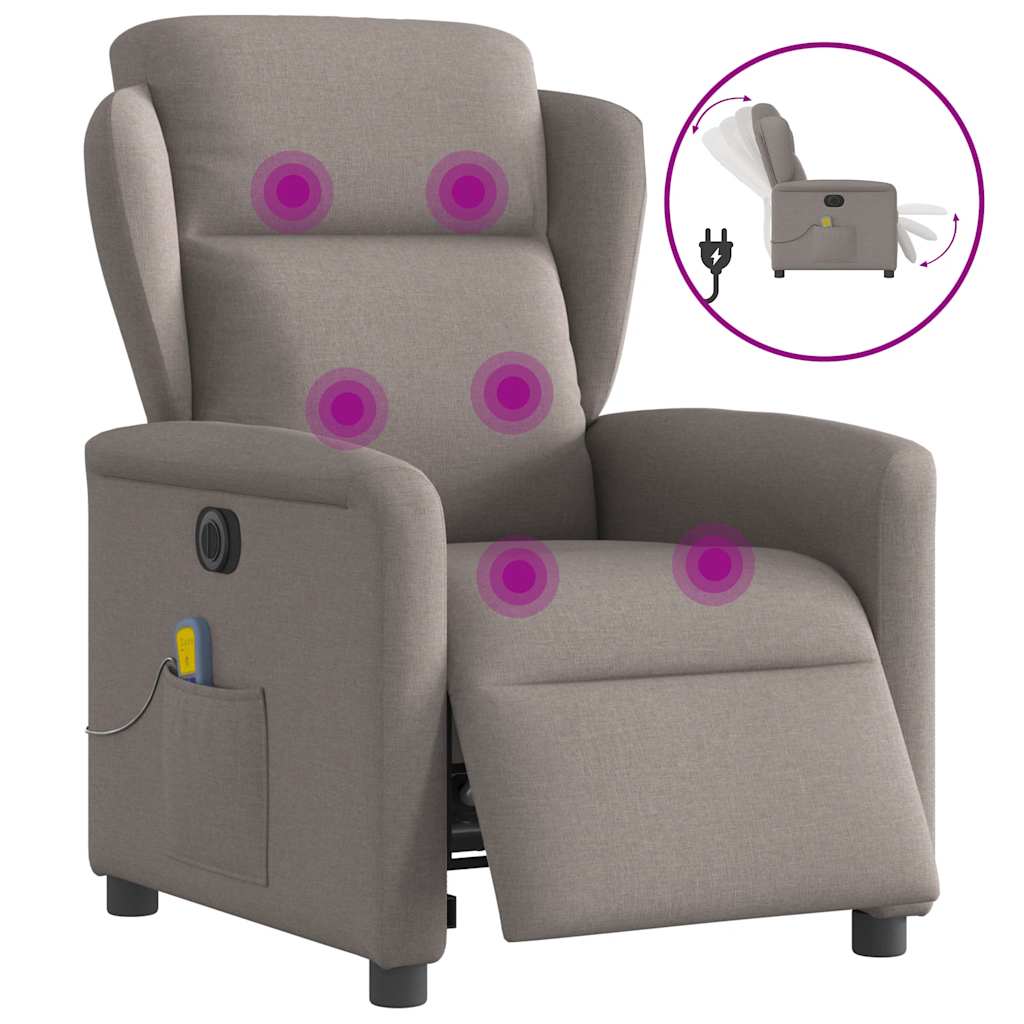 vidaXL Rozkładany fotel masujący, elektryczny, kolor taupe, tkanina
