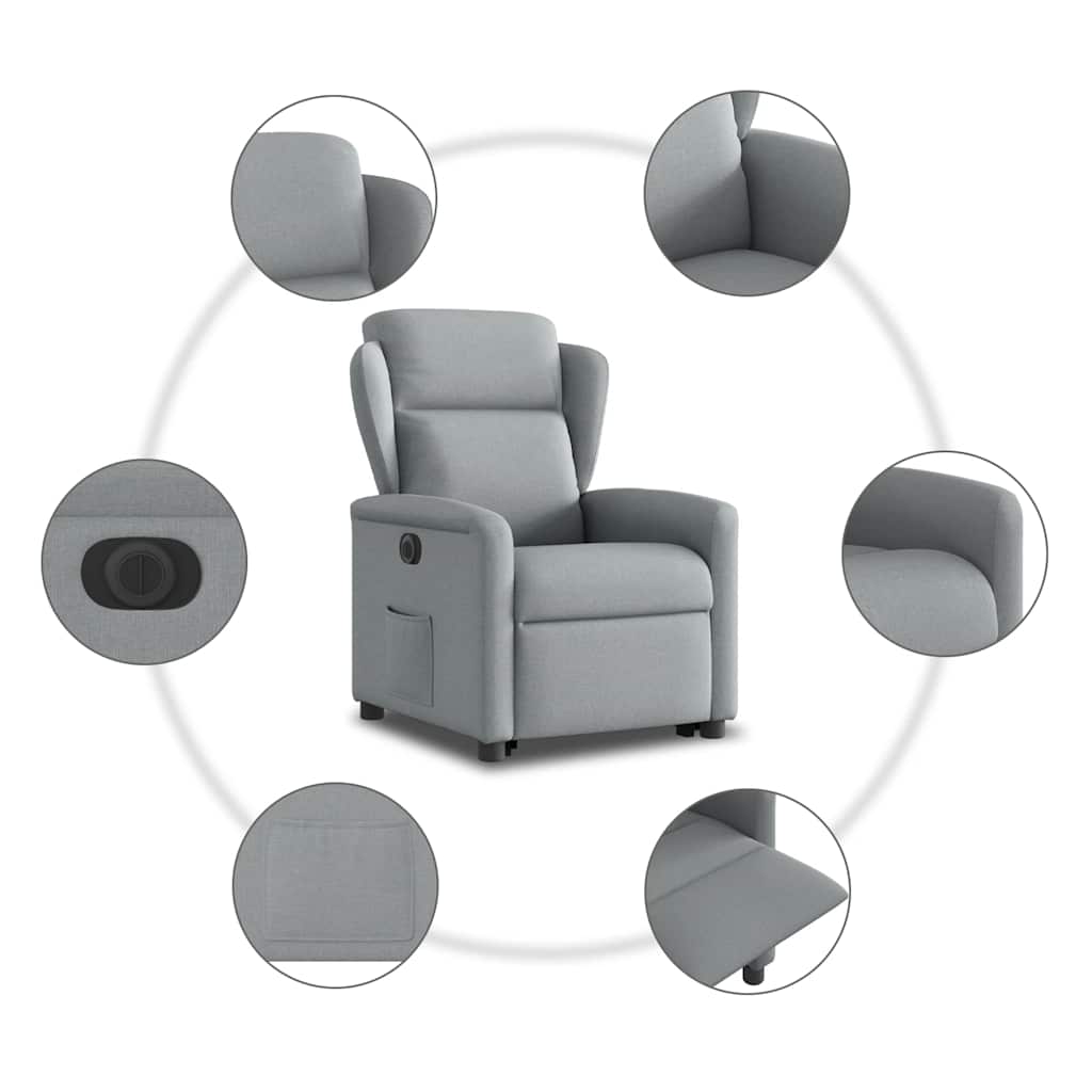 vidaXL Podnoszony fotel masujący, elektryczny, rozkładany, jasnoszary