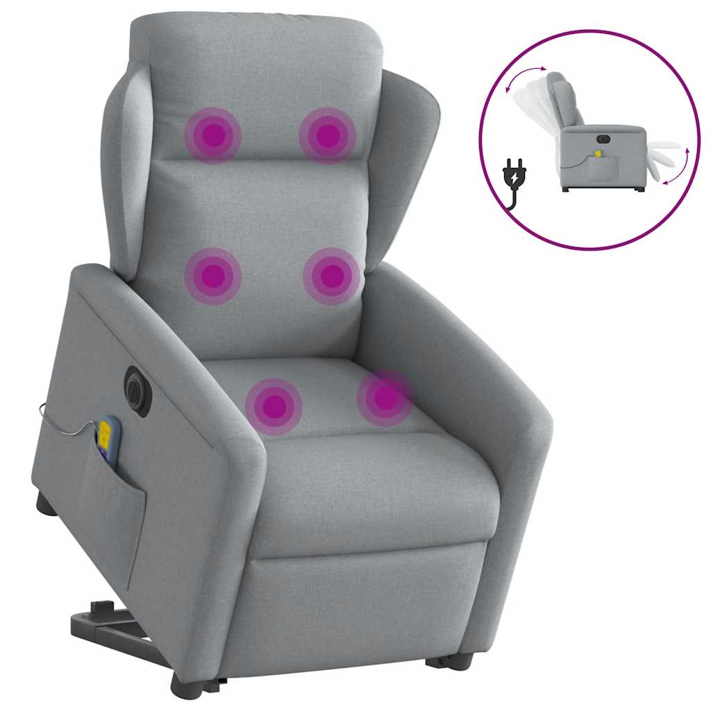 vidaXL Podnoszony fotel masujący, elektryczny, rozkładany, jasnoszary