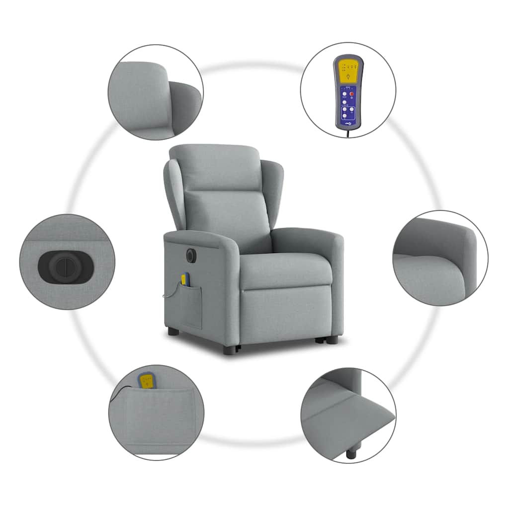 vidaXL Podnoszony fotel masujący, elektryczny, rozkładany, jasnoszary