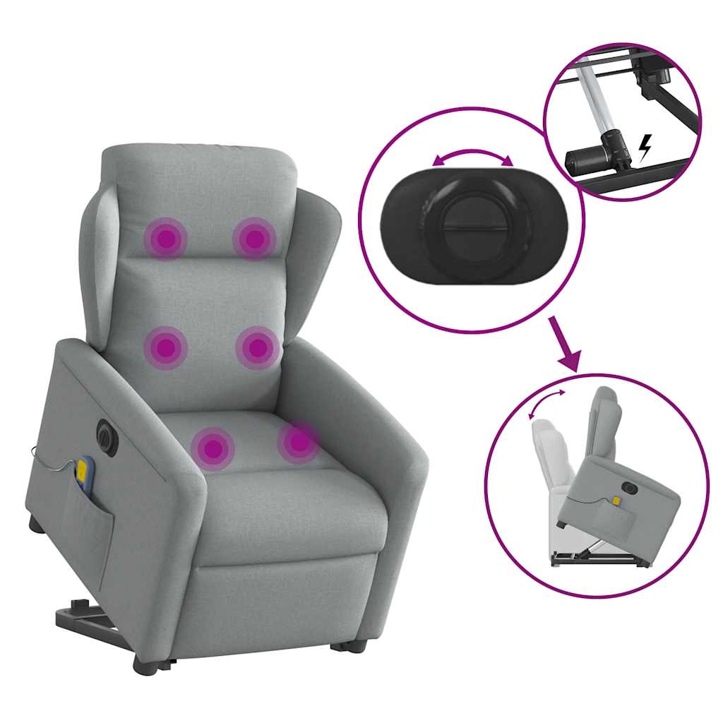 vidaXL Podnoszony fotel masujący, elektryczny, rozkładany, jasnoszary