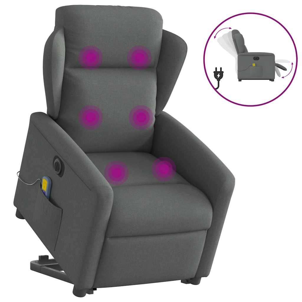 vidaXL Podnoszony fotel masujący, elektryczny, rozkładany, ciemnoszary