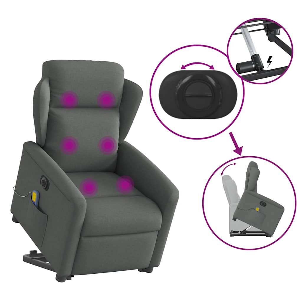 vidaXL Podnoszony fotel masujący, elektryczny, rozkładany, ciemnoszary