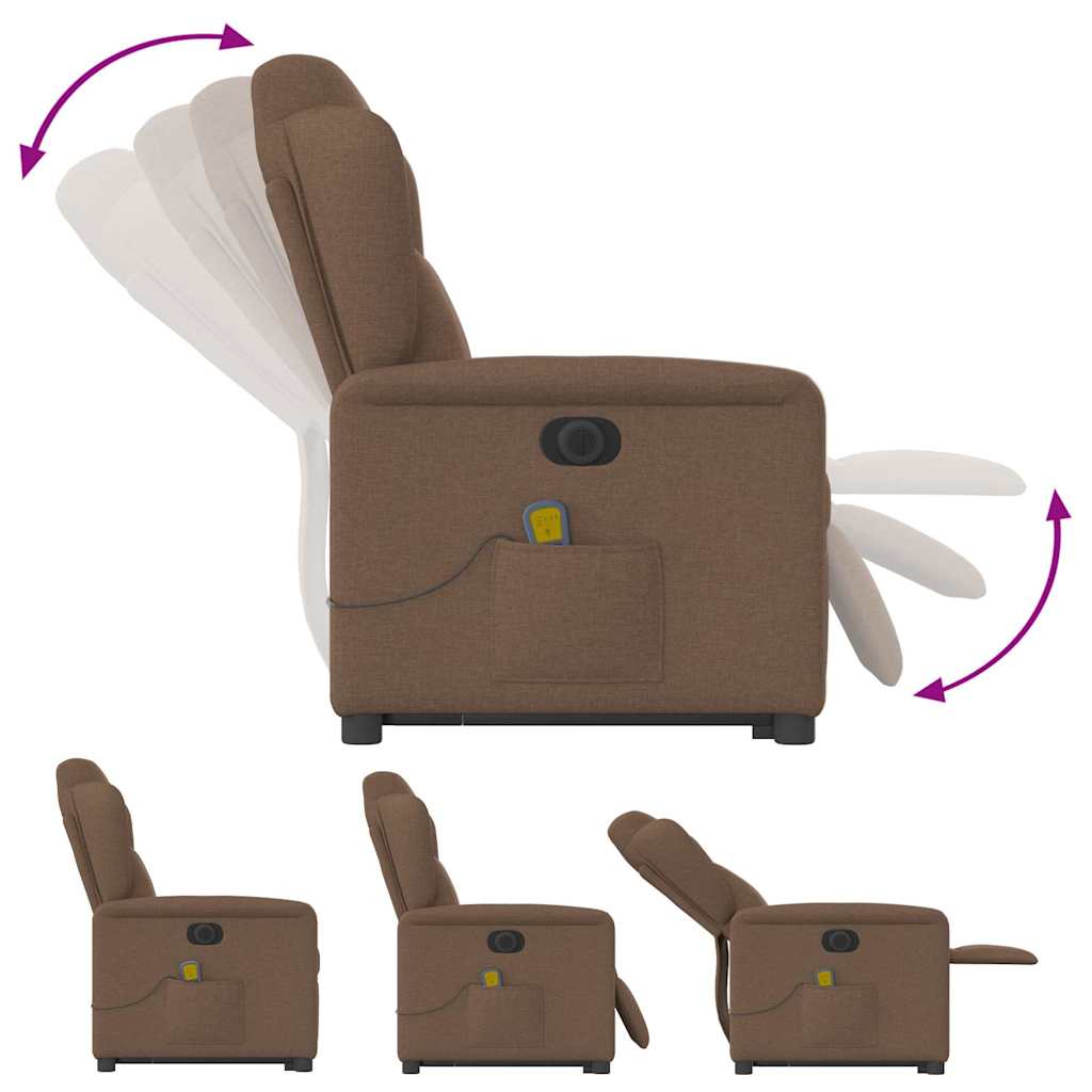 vidaXL Podnoszony fotel masujący, elektryczny, rozkładany, brązowy