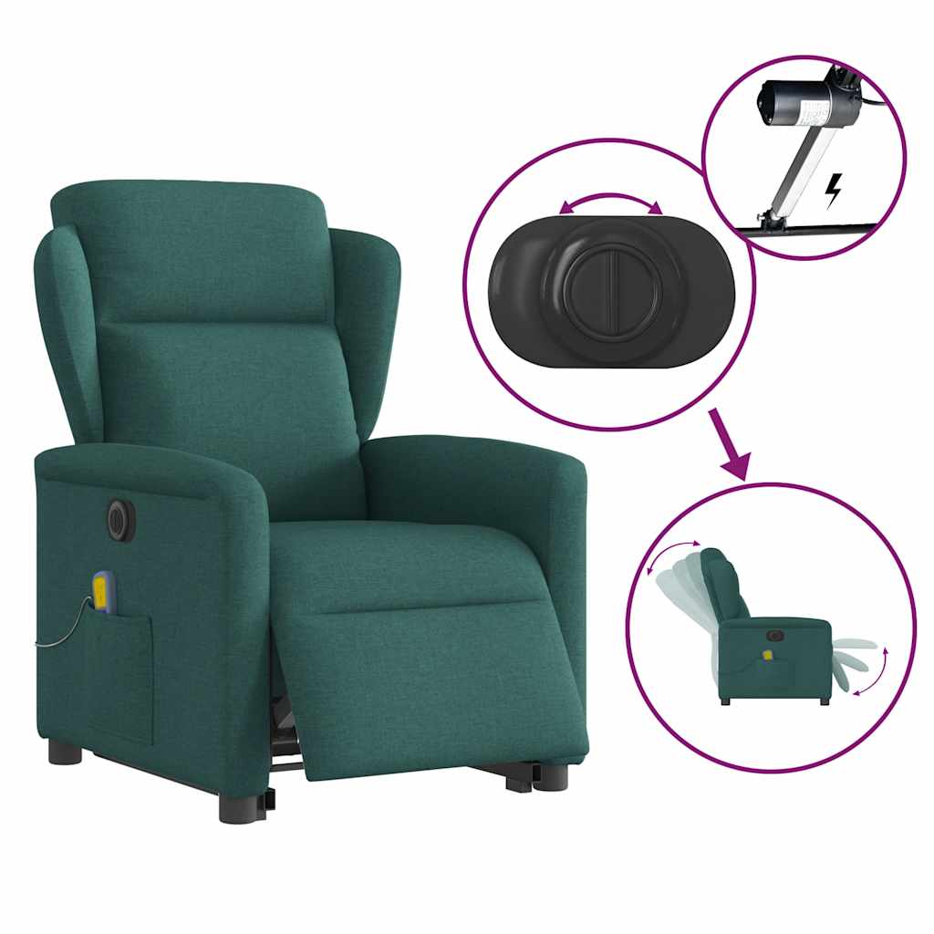 vidaXL Podnoszony fotel masujący, elektryczny, rozkładany, zielony