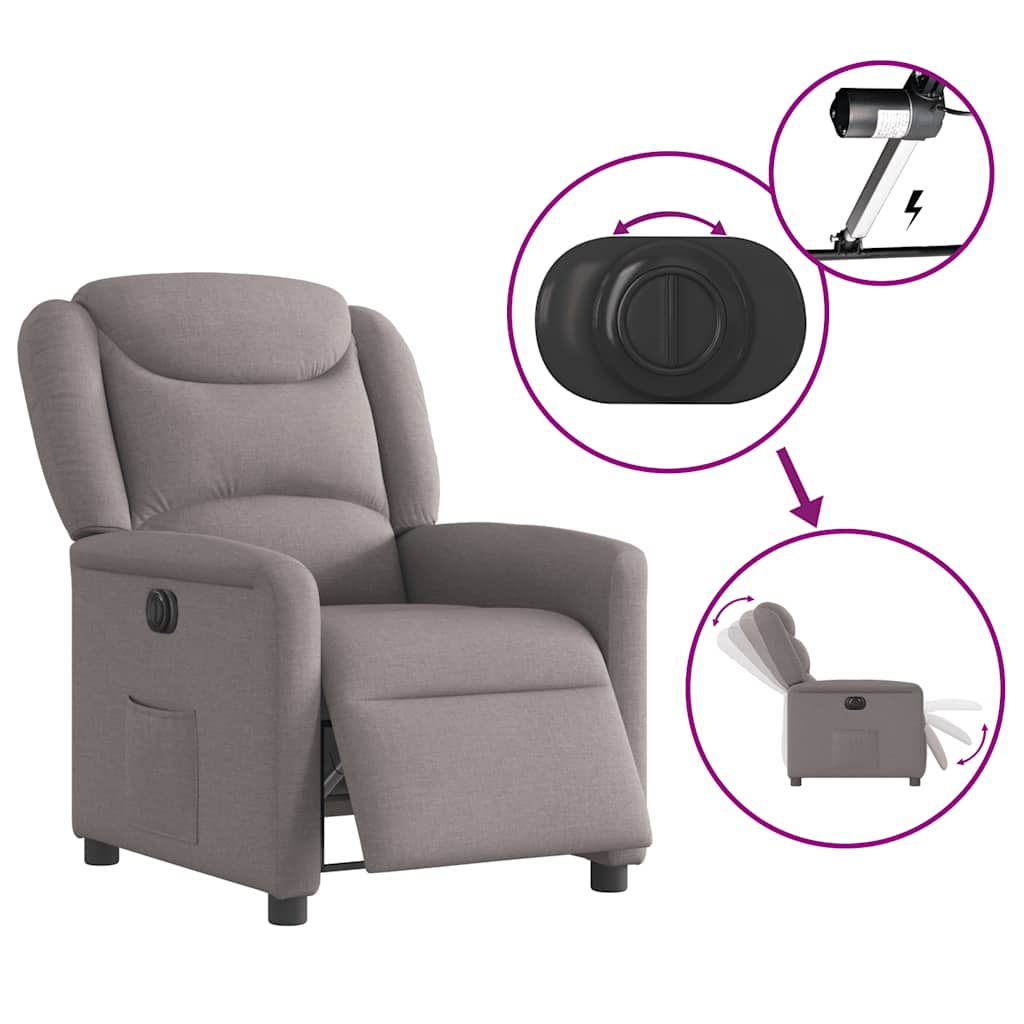vidaXL Elektryczny fotel rozkładany, kolor taupe, obity tkaniną