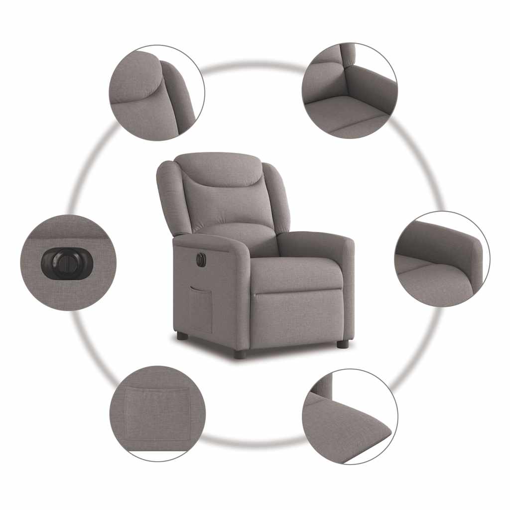 vidaXL Elektryczny fotel rozkładany, kolor taupe, obity tkaniną