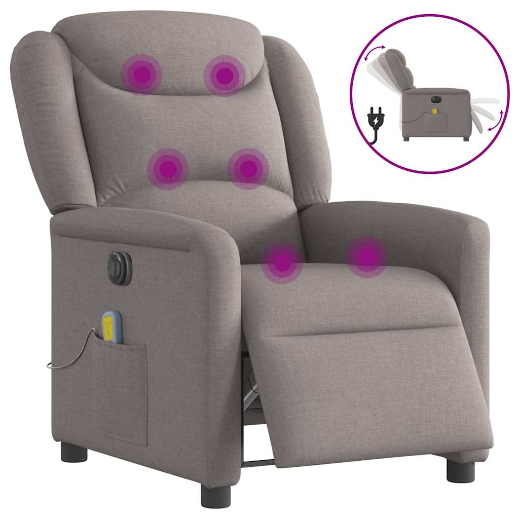 vidaXL Rozkładany fotel masujący, elektryczny, kolor taupe, tkanina