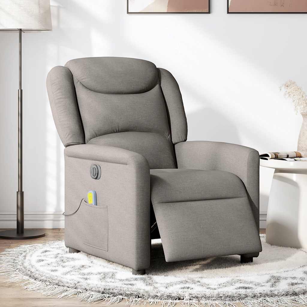 vidaXL Rozkładany fotel masujący, elektryczny, kolor taupe, tkanina