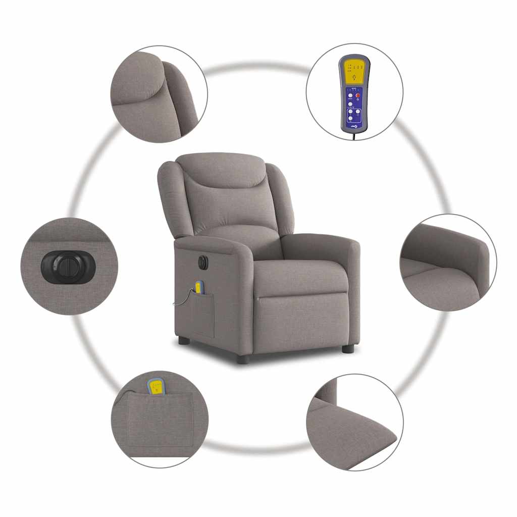 vidaXL Rozkładany fotel masujący, elektryczny, kolor taupe, tkanina