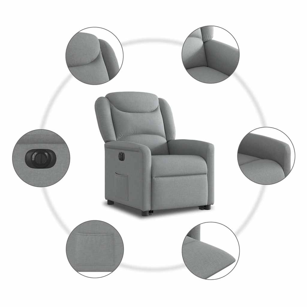 vidaXL Podnoszony fotel masujący, elektryczny, rozkładany, jasnoszary