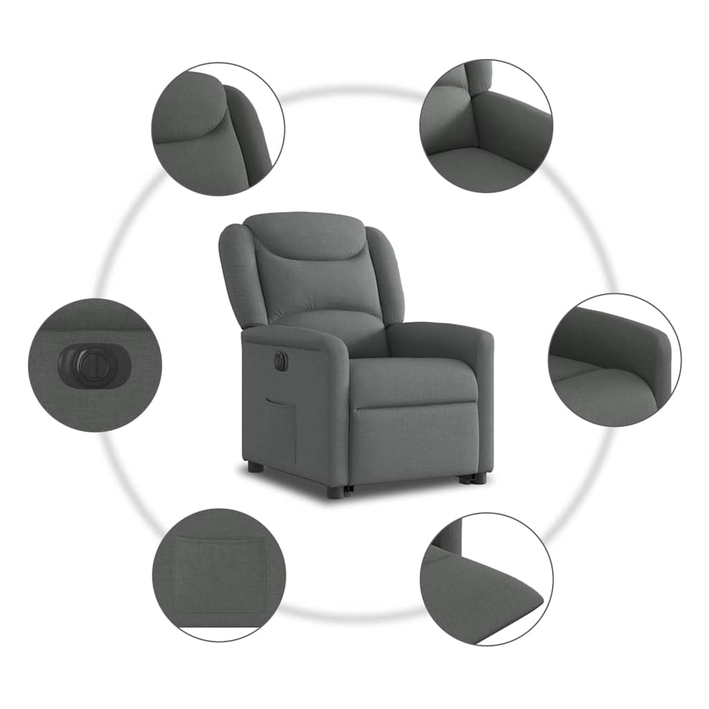 vidaXL Podnoszony fotel masujący, elektryczny, rozkładany, ciemnoszary
