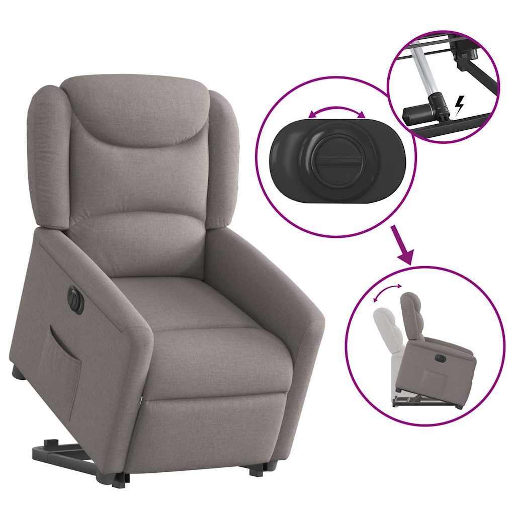vidaXL Podnoszony fotel rozkładany, elektryczny, kolor taupe, tkanina