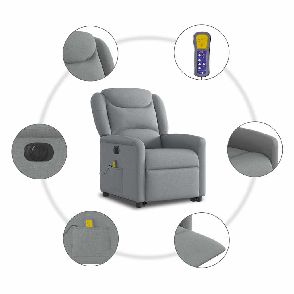 vidaXL Podnoszony fotel masujący, elektryczny, rozkładany, jasnoszary
