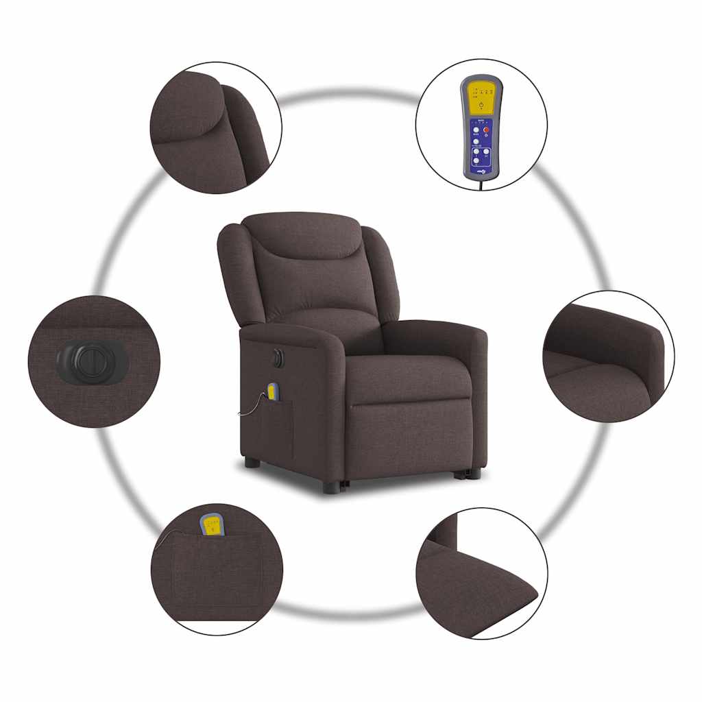 vidaXL Podnoszony fotel masujący, elektryczny, rozkładany, ciemny brąz