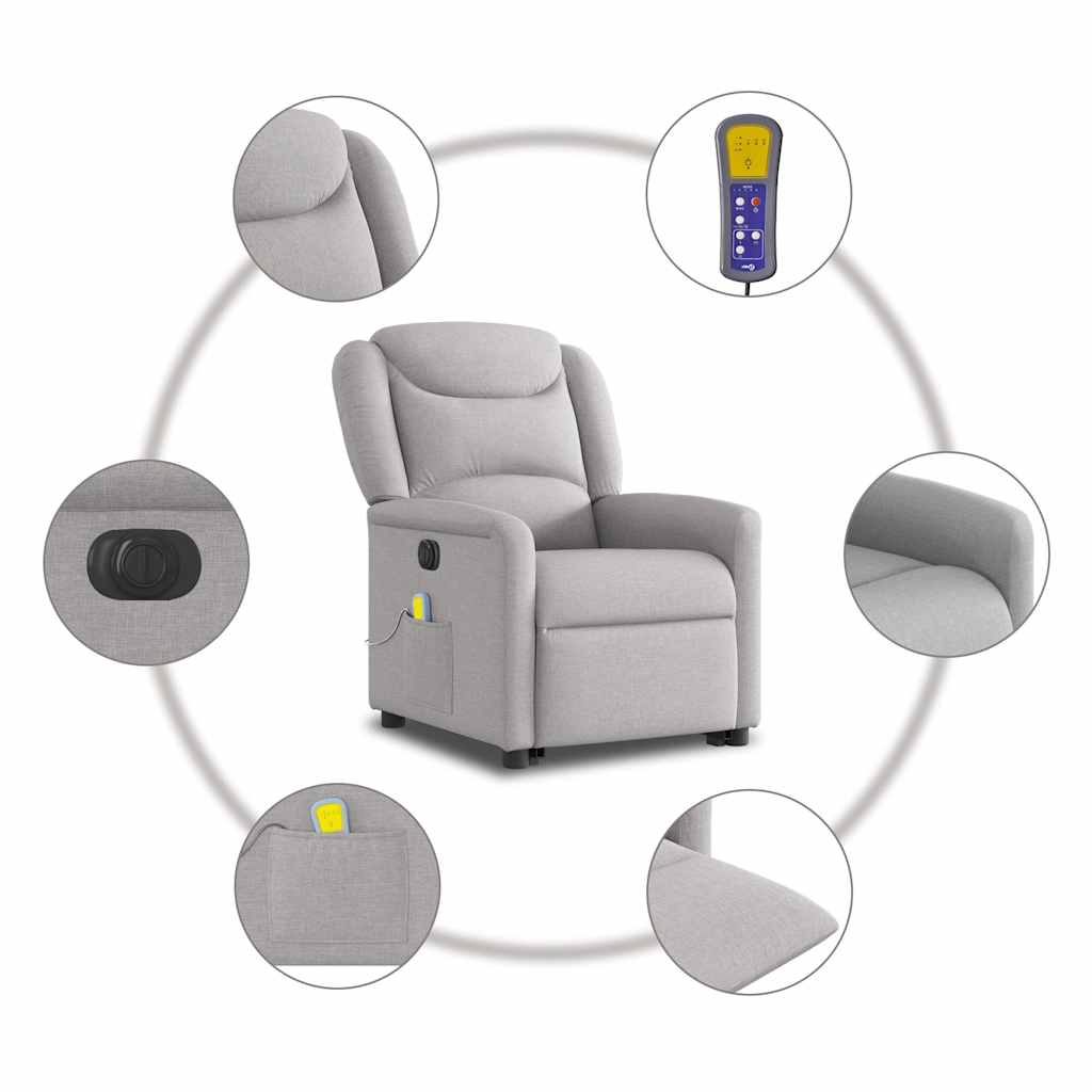vidaXL Podnoszony fotel masujący, elektryczny, rozkładany, szary