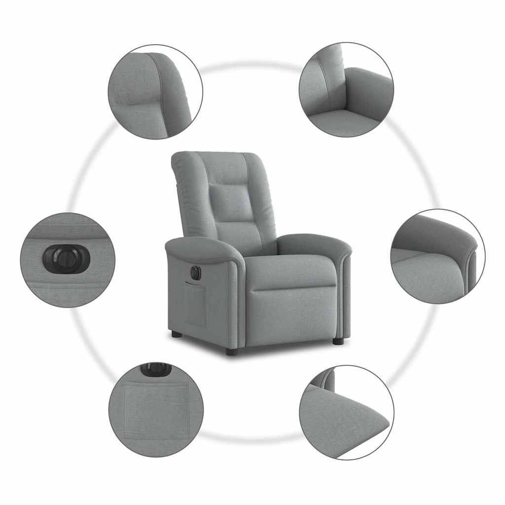 vidaXL Elektryczny fotel rozkładany, jasnoszary, obity tkaniną
