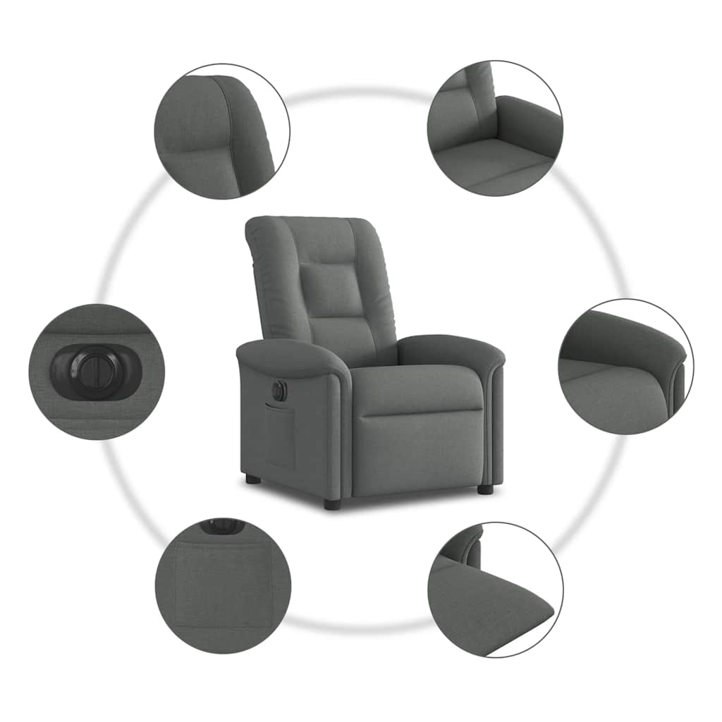 vidaXL Elektryczny fotel rozkładany, ciemnoszary, obity tkaniną