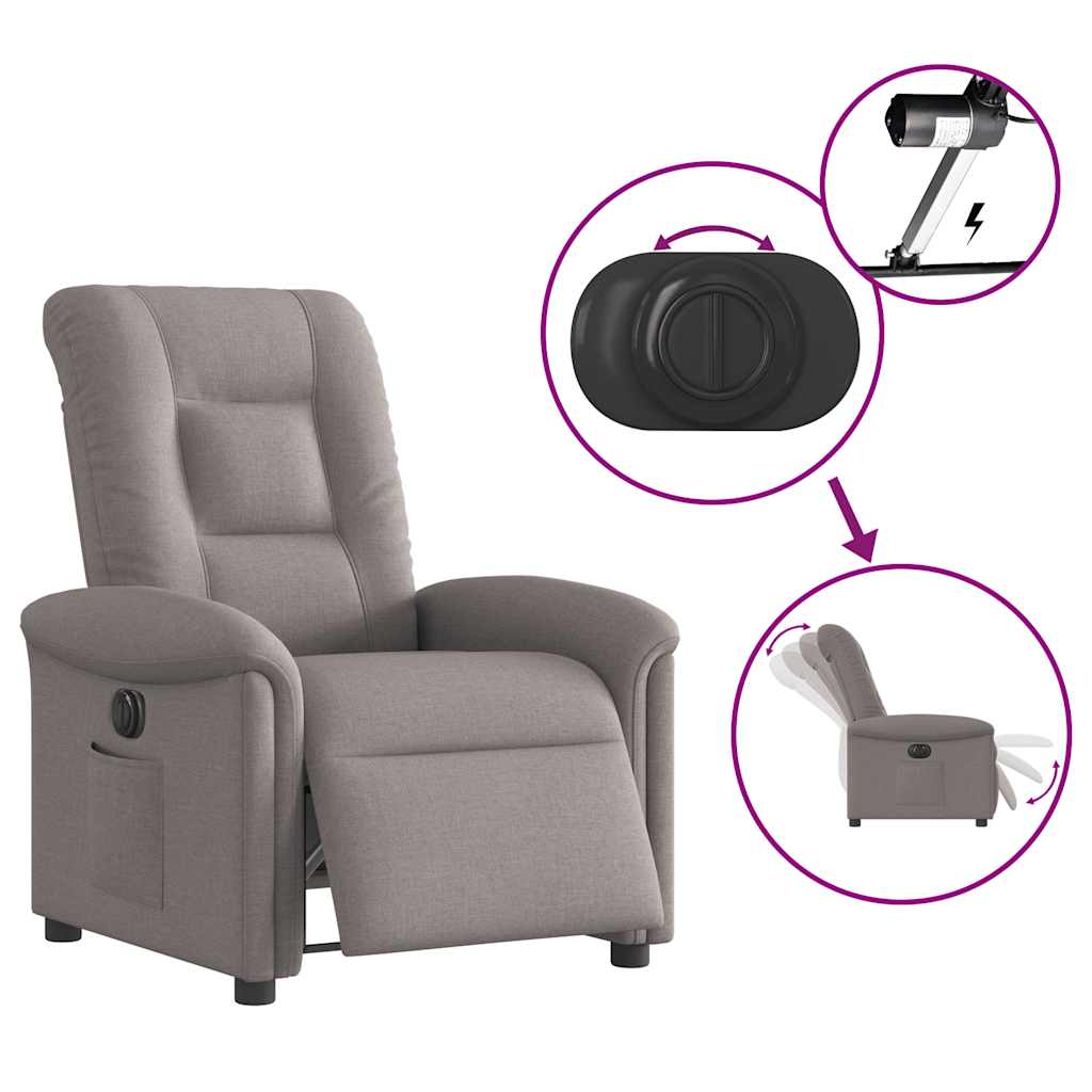 vidaXL Elektryczny fotel rozkładany, kolor taupe, obity tkaniną