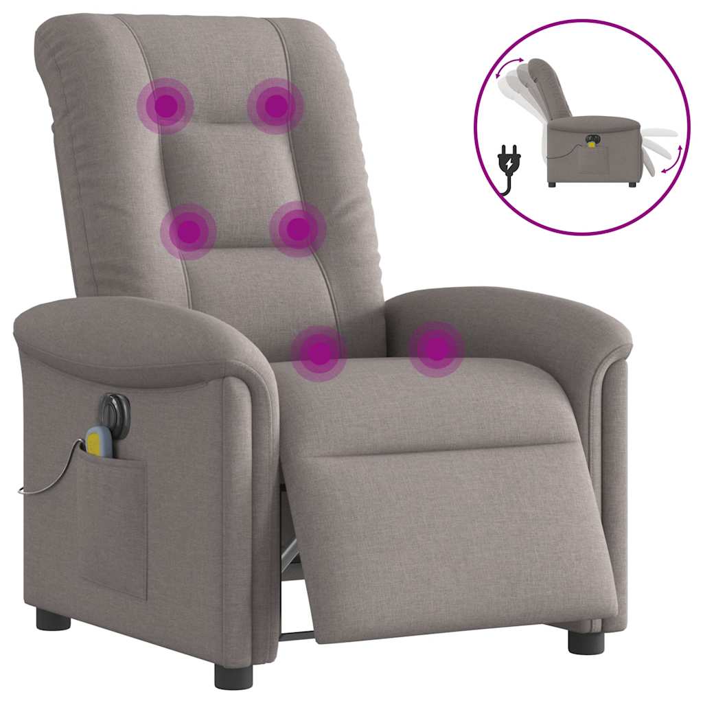 vidaXL Rozkładany fotel masujący, elektryczny, kolor taupe, tkanina