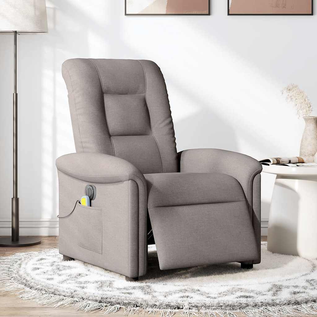 vidaXL Rozkładany fotel masujący, elektryczny, kolor taupe, tkanina