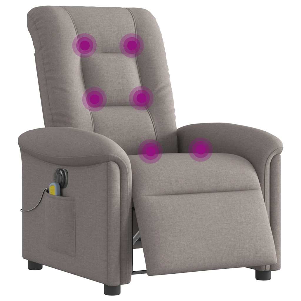 vidaXL Rozkładany fotel masujący, elektryczny, kolor taupe, tkanina