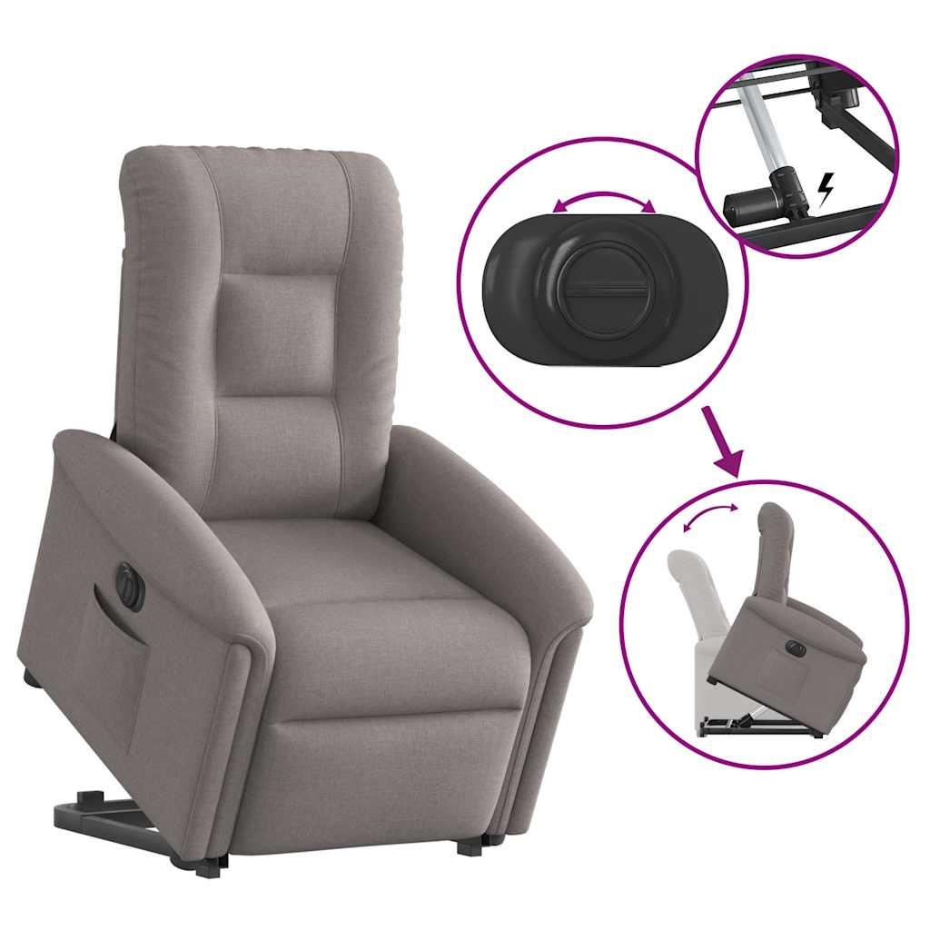 vidaXL Podnoszony fotel rozkładany, elektryczny, kolor taupe, tkanina