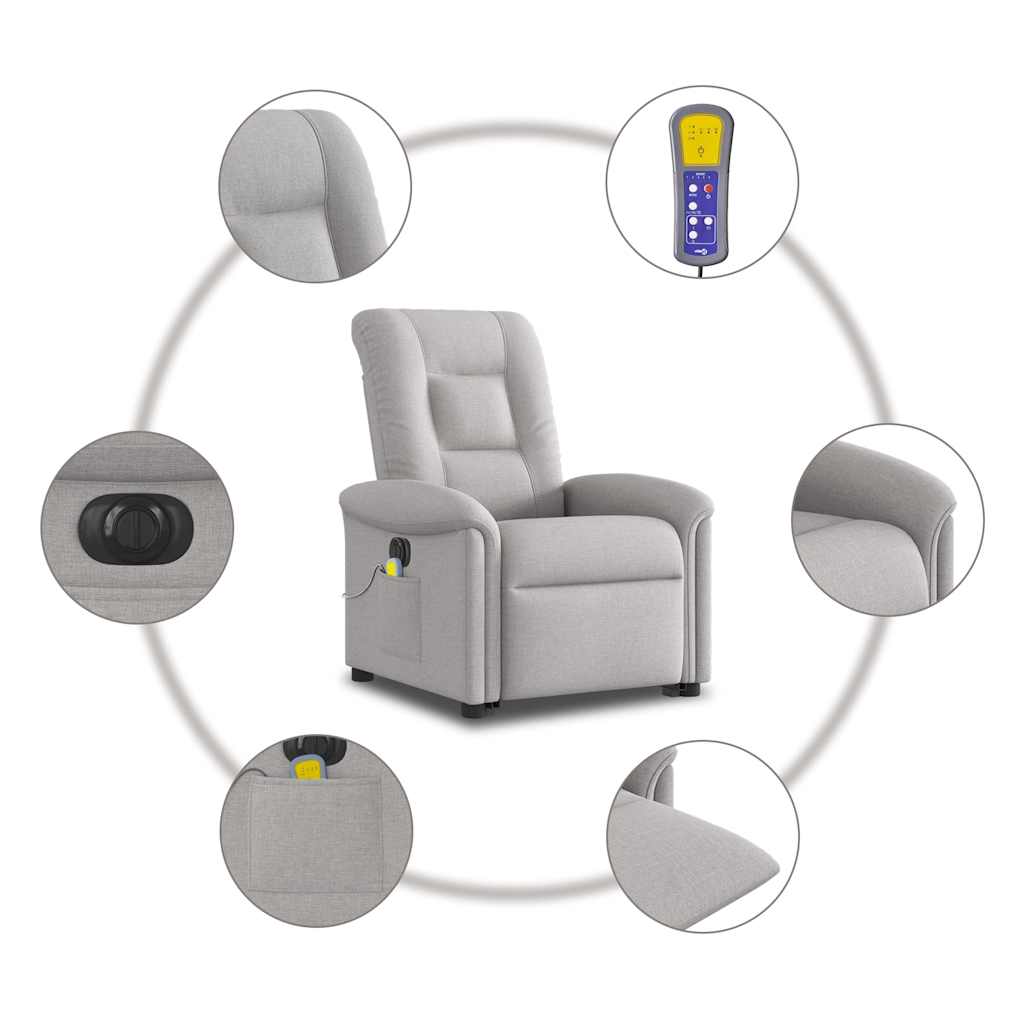 vidaXL Podnoszony fotel masujący, elektryczny, rozkładany, szary