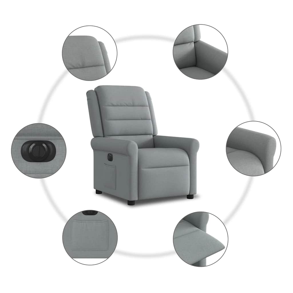 vidaXL Elektryczny fotel rozkładany, jasnoszary, obity tkaniną