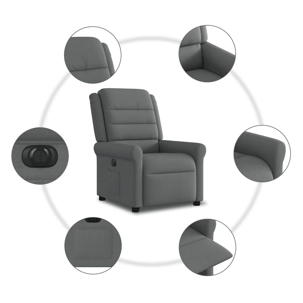 vidaXL Elektryczny fotel rozkładany, ciemnoszary, obity tkaniną