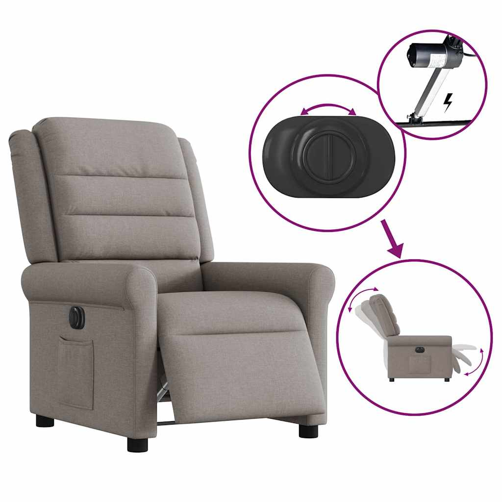 vidaXL Elektryczny fotel rozkładany, kolor taupe, obity tkaniną