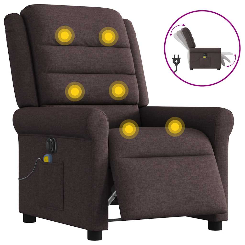 vidaXL Rozkładany fotel masujący, elektryczny, ciemny brąz, tkanina