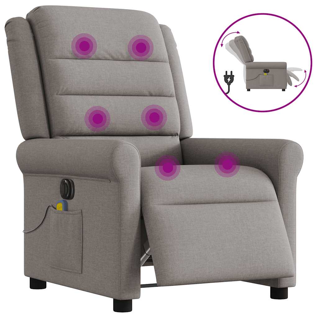 vidaXL Rozkładany fotel masujący, elektryczny, kolor taupe, tkanina