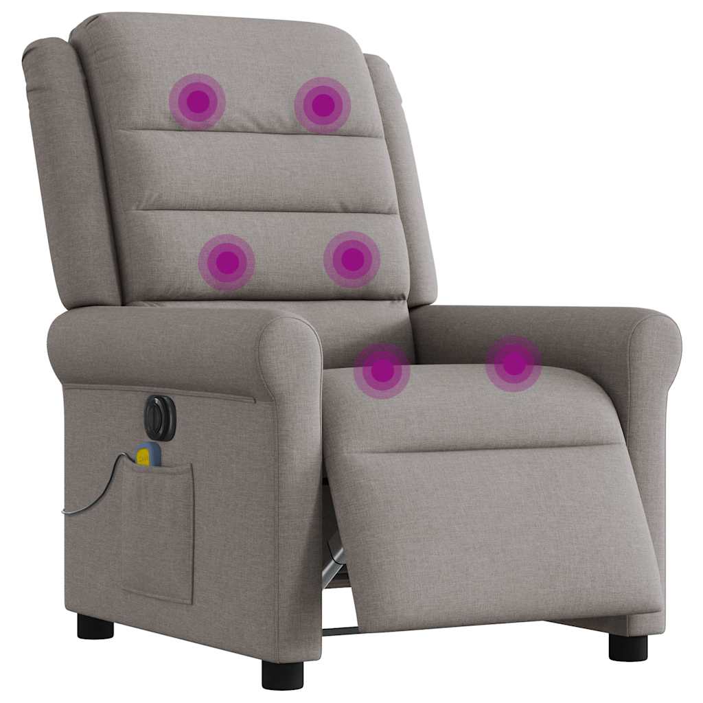 vidaXL Rozkładany fotel masujący, elektryczny, kolor taupe, tkanina