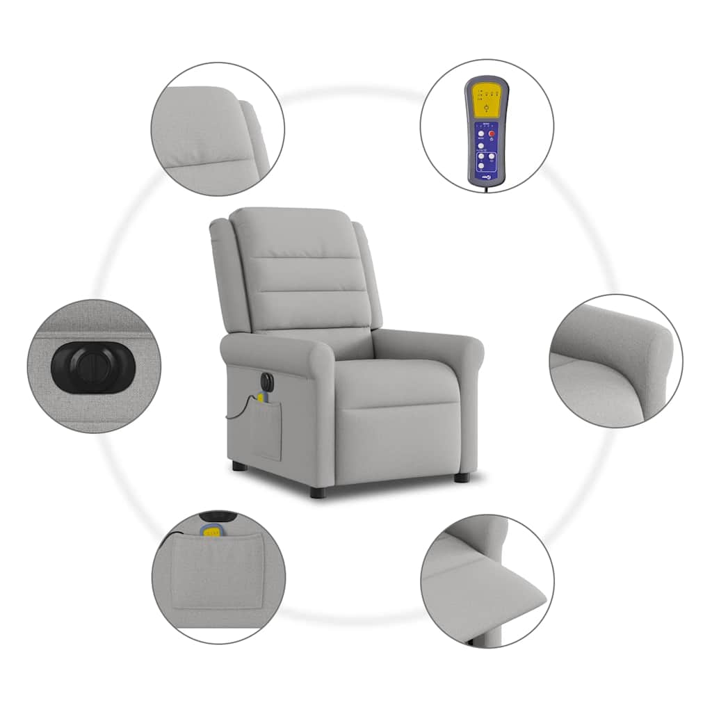 vidaXL Rozkładany fotel masujący, elektryczny, szara, tkanina