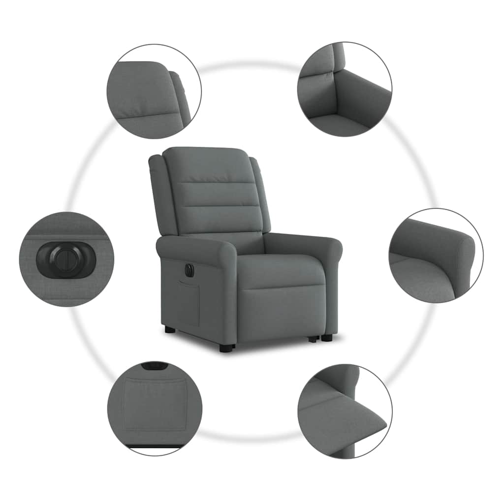 vidaXL Podnoszony fotel masujący, elektryczny, rozkładany, ciemnoszary
