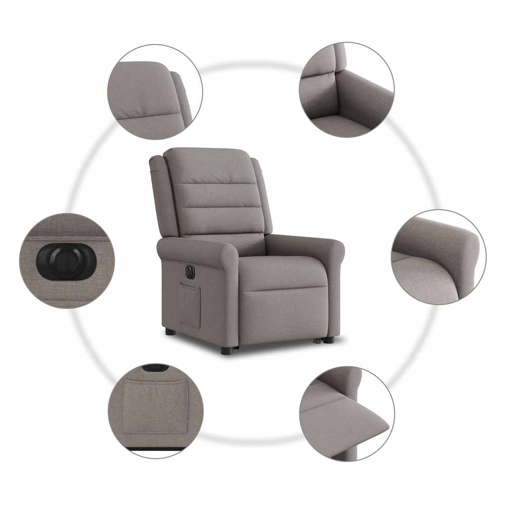 vidaXL Podnoszony fotel rozkładany, elektryczny, kolor taupe, tkanina