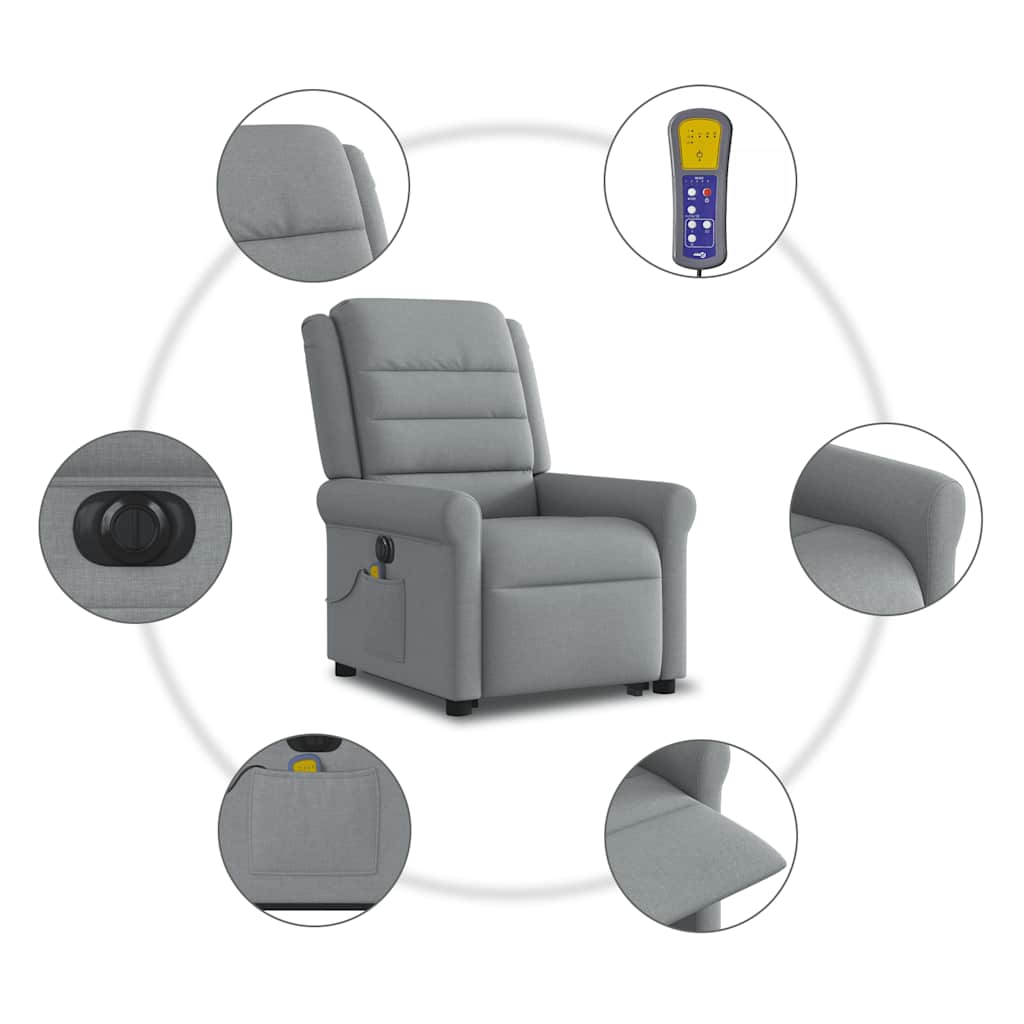 vidaXL Podnoszony fotel masujący, elektryczny, rozkładany, jasnoszary