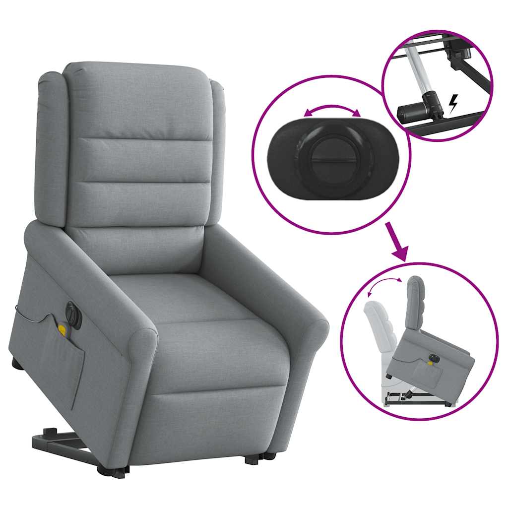 vidaXL Podnoszony fotel masujący, elektryczny, rozkładany, jasnoszary