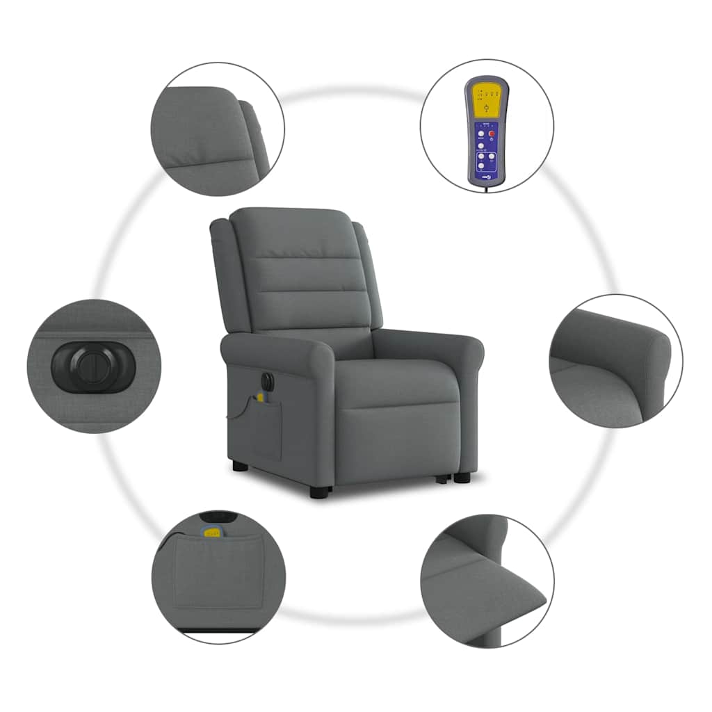 vidaXL Podnoszony fotel masujący, elektryczny, rozkładany, ciemnoszary