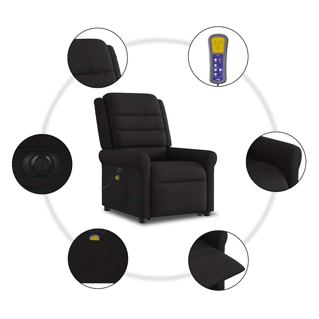 vidaXL Podnoszony fotel masujący, elektryczny, rozkładany, czarny