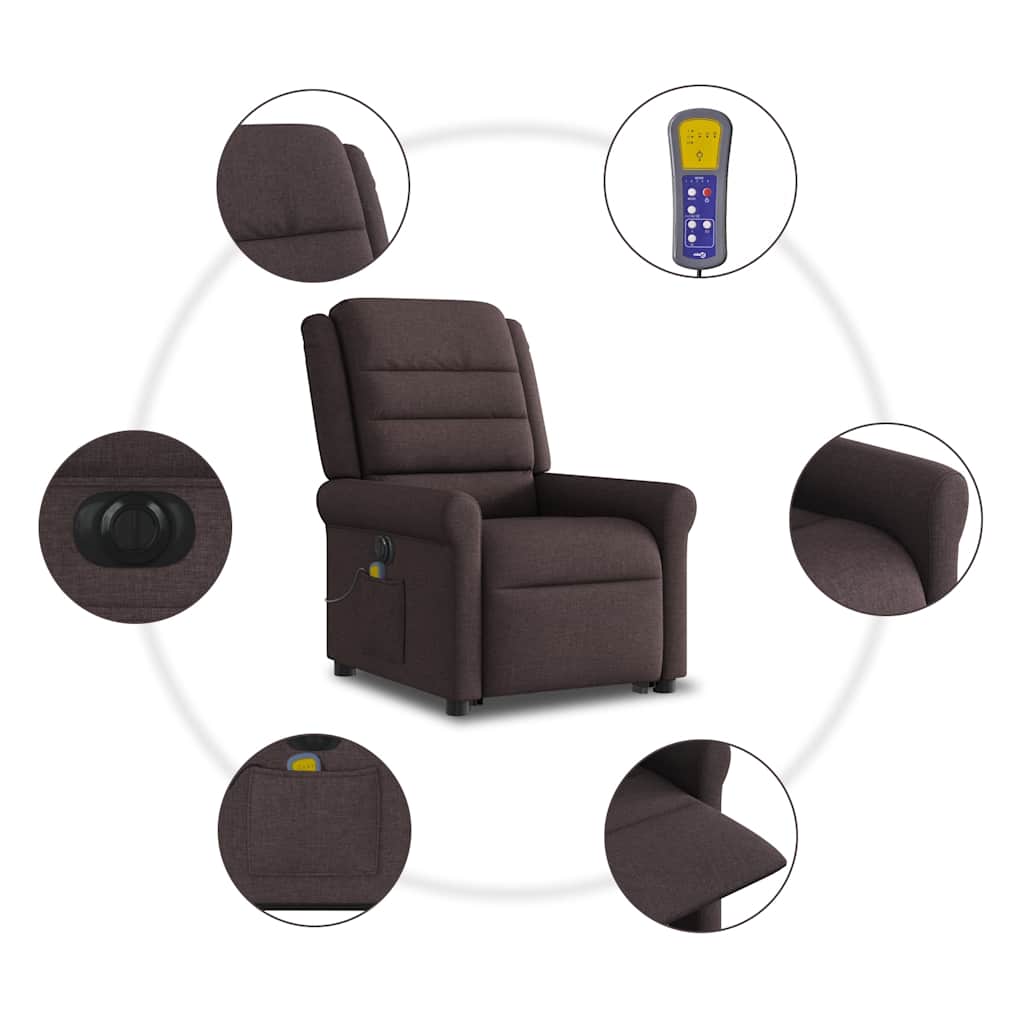 vidaXL Podnoszony fotel masujący, elektryczny, rozkładany, ciemny brąz