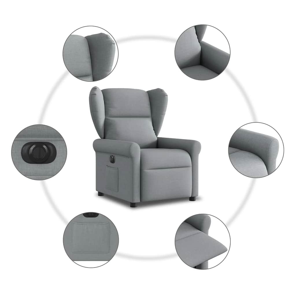 vidaXL Elektryczny fotel rozkładany, jasnoszary, obity tkaniną