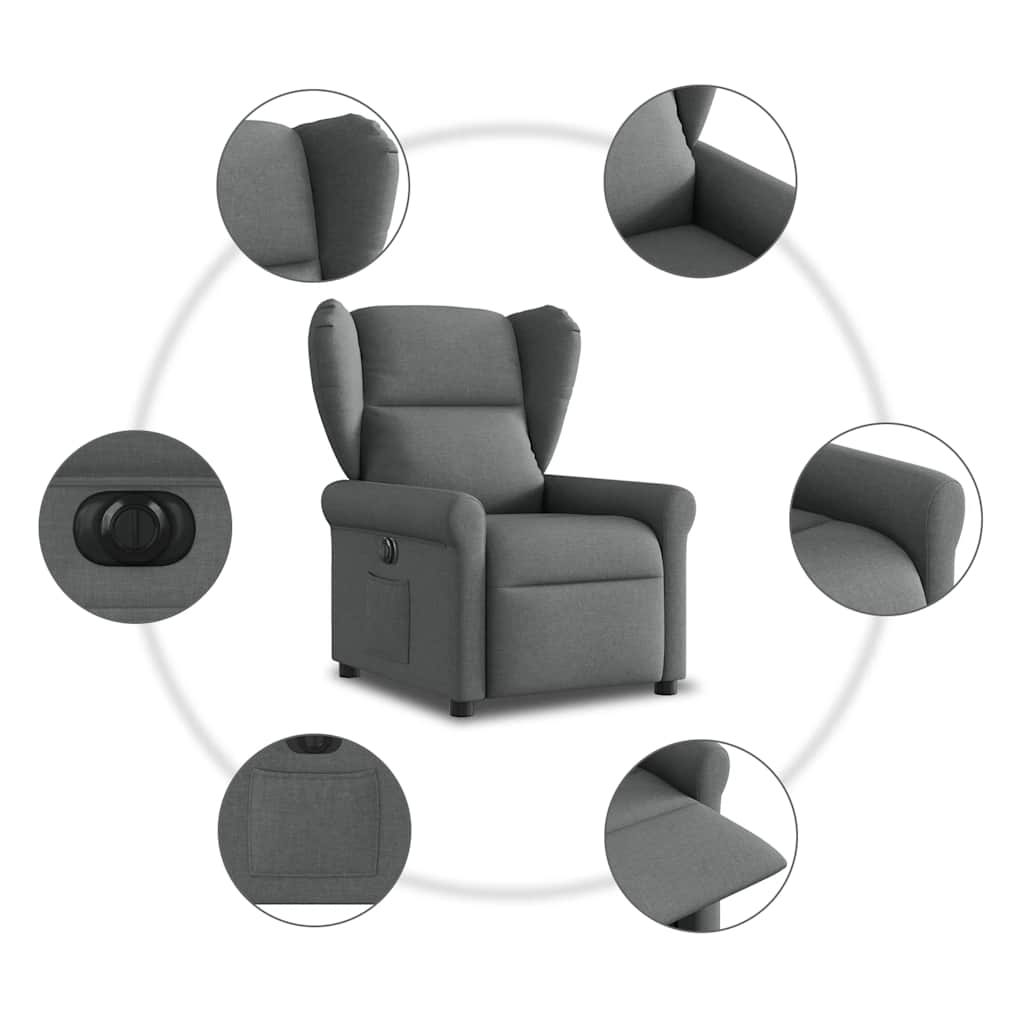 vidaXL Elektryczny fotel rozkładany, ciemnoszary, obity tkaniną
