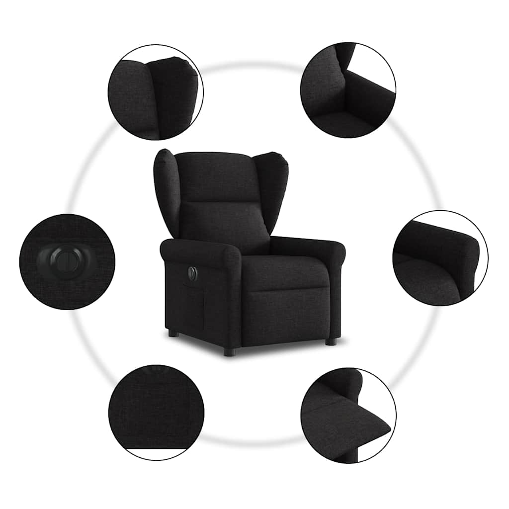 vidaXL Elektryczny fotel rozkładany, czarny, obity tkaniną