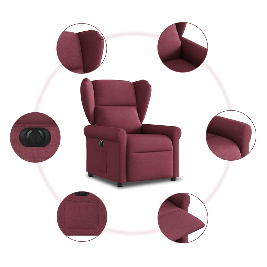 vidaXL Elektryczny fotel rozkładany, winna czerwień, obity tkaniną