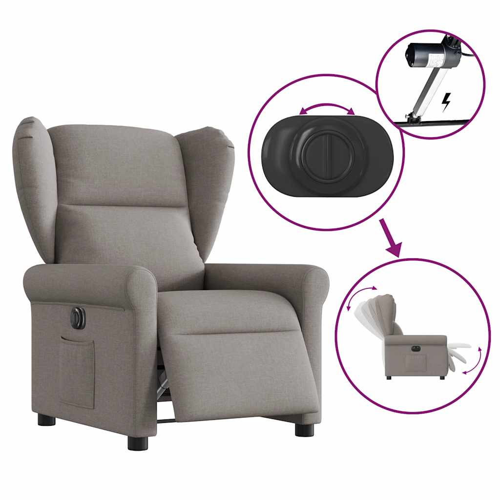 vidaXL Elektryczny fotel rozkładany, kolor taupe, obity tkaniną